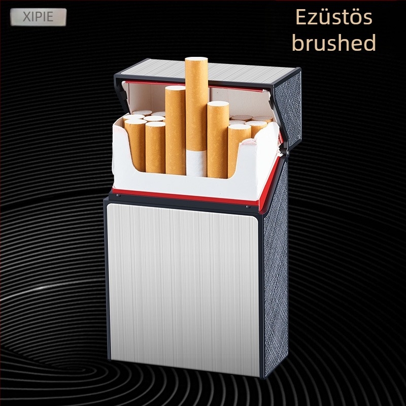 Alumínium cigarettatartó, 20 darabos kapacitás, felnyitható fedél, újrahasználható, logóval testreszabható – Suction Pie, minimalist stílus