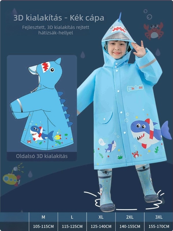 Gyerek EVA esőponcsó Cartoon dizájnnal, EVA anyag, 0,15 mm vastagság, fényvisszaverő csík, pattintós csat