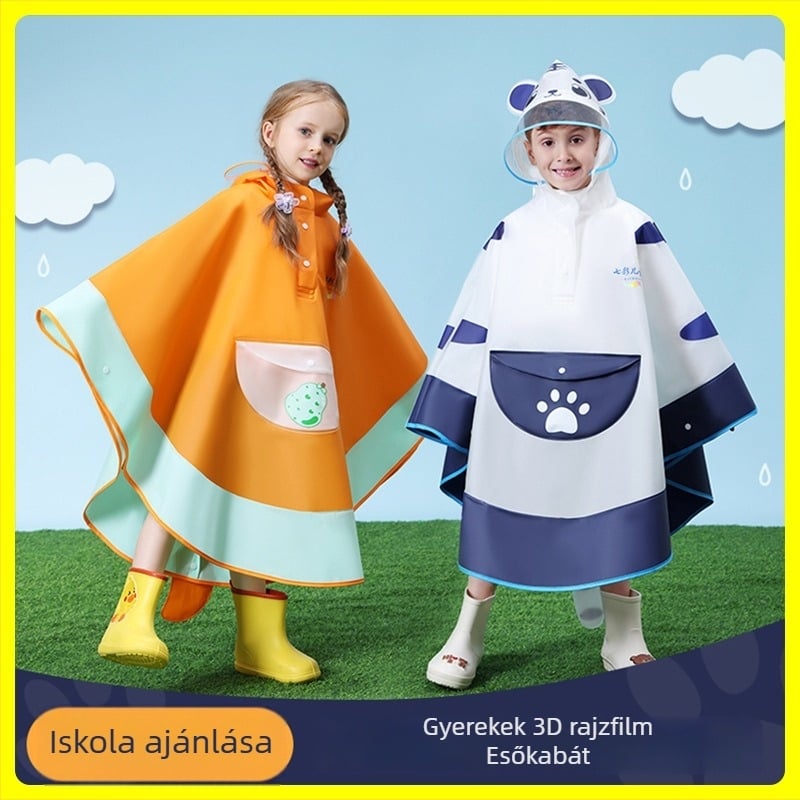 GYEREKEKNEK EVA ESŐPONCSÓ – vízálló köpeny-stílus, rajzfilm mintával, hely a hátizsáknak