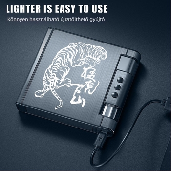 Alumínium USB újratölthető cigarettagyújtó beépített tokkal, újrahasználható, logó nyomtatása lehetséges, stílus Light Luxury – Water Ice, 100 darabos doboz
