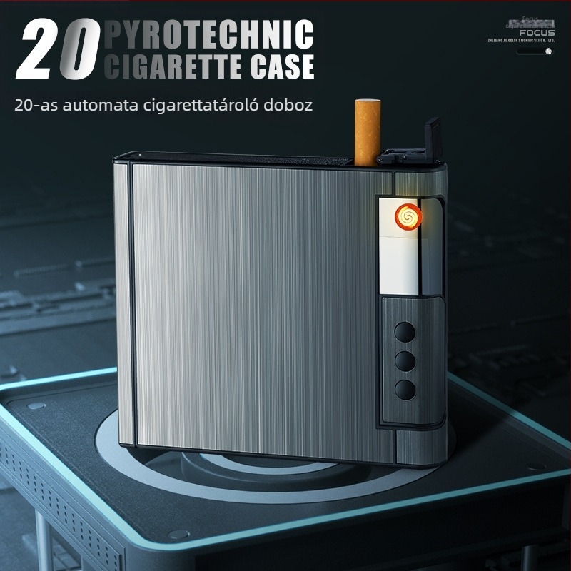 Alumínium USB újratölthető cigarettagyújtó beépített tokkal, újrahasználható, logó nyomtatása lehetséges, stílus Light Luxury – Water Ice, 100 darabos doboz