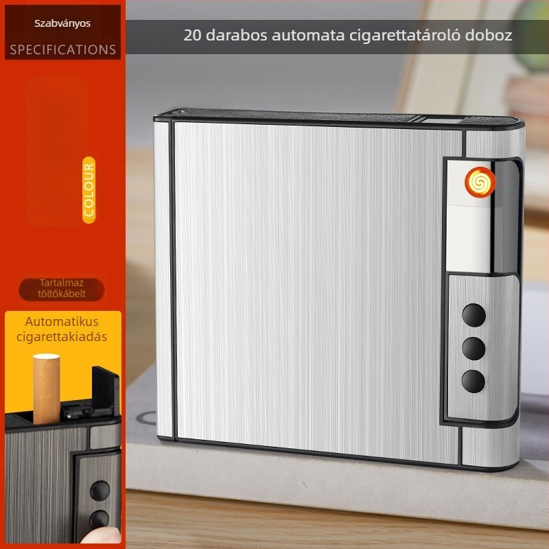 Alumínium USB újratölthető cigarettagyújtó beépített tokkal, újrahasználható, logó nyomtatása lehetséges, stílus Light Luxury – Water Ice, 100 darabos doboz