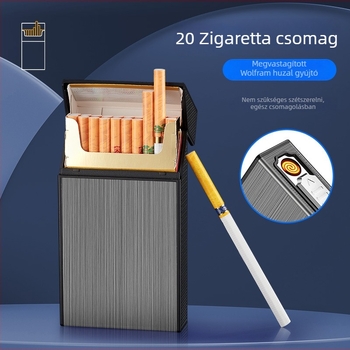 Alumínium cigarettatartó doboz beépített töltővel és gyújtóval, modern minimalista stílus, testre szabható gravírozás/logó, ideális ajándék születésnapokra, házavatóra vagy céges ajándékokra