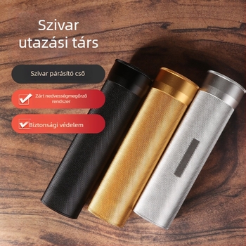 Szivar nedvesítő higrométerrel, 3-4 darabos csomag, zárható és nedvességet megőriz, hordozható fémcső