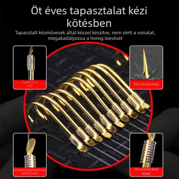 Horgászhorog - arany hüvely, dupla horog, tüskékkel, folyami horgászathoz - Yingke