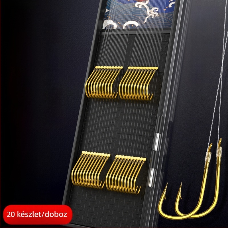 Horgászhorog - arany hüvely, dupla horog, tüskékkel, folyami horgászathoz - Yingke