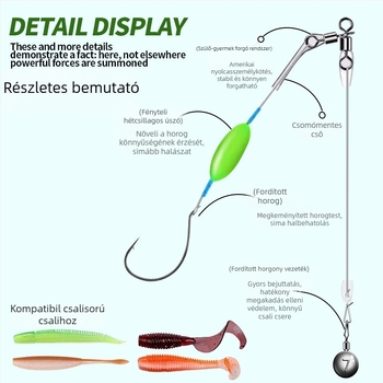 Nylon damilból készült horgászrig, lebegő szerelék, fordított horog, ólommentes vezeték