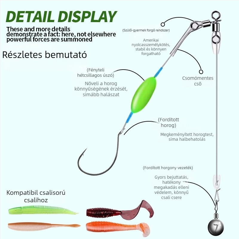 Nylon damilból készült horgászrig, lebegő szerelék, fordított horog, ólommentes vezeték