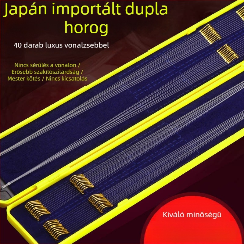 Minghai márkájú horog készlet kettős horoggal, előkötött zsinórral, tüskékkel, tóhoz és tározóhoz