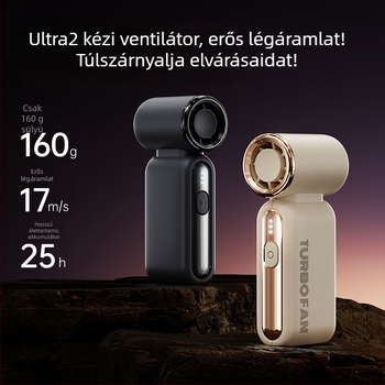 Ultra gyors kézi turbina ventillátor — USB-s működtetés, beépített 2000–4000 mAh akkumulátor, 3 sebességfokozat, 36 dB zaj, kompakt mini kézventilátor