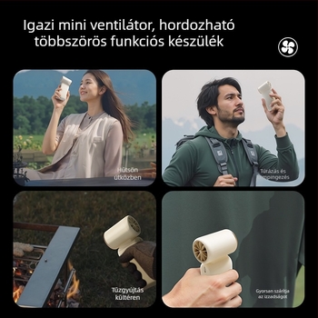Ultra gyors kézi turbina ventillátor — USB-s működtetés, beépített 2000–4000 mAh akkumulátor, 3 sebességfokozat, 36 dB zaj, kompakt mini kézventilátor