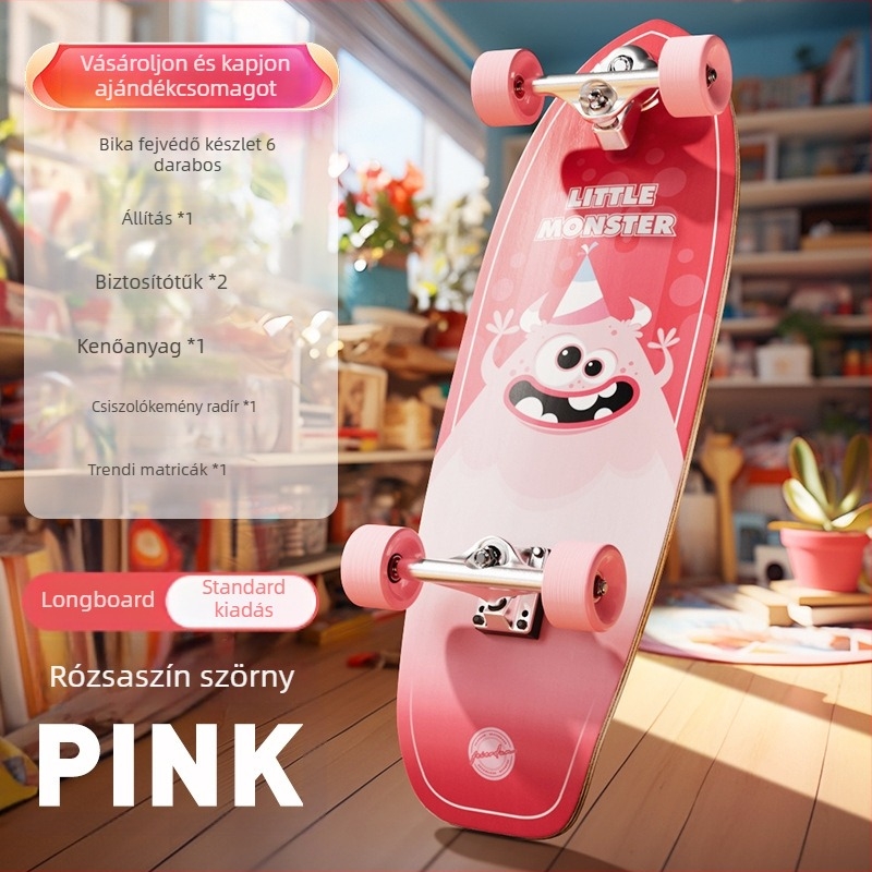 Flyton hosszúboard skateboard gyerekeknek — alumínium ötvözetből készült tábla, kettős rocker, Flyton márka, skateboard kategória