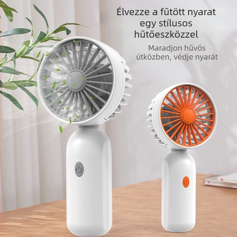 Kézi USB-töltéses ventilátor, 3 sebesség, 4 lapát, ABS ház, beépített 300–500 mAh akkumulátor
