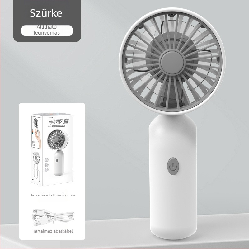 Kézi USB-töltéses ventilátor, 3 sebesség, 4 lapát, ABS ház, beépített 300–500 mAh akkumulátor