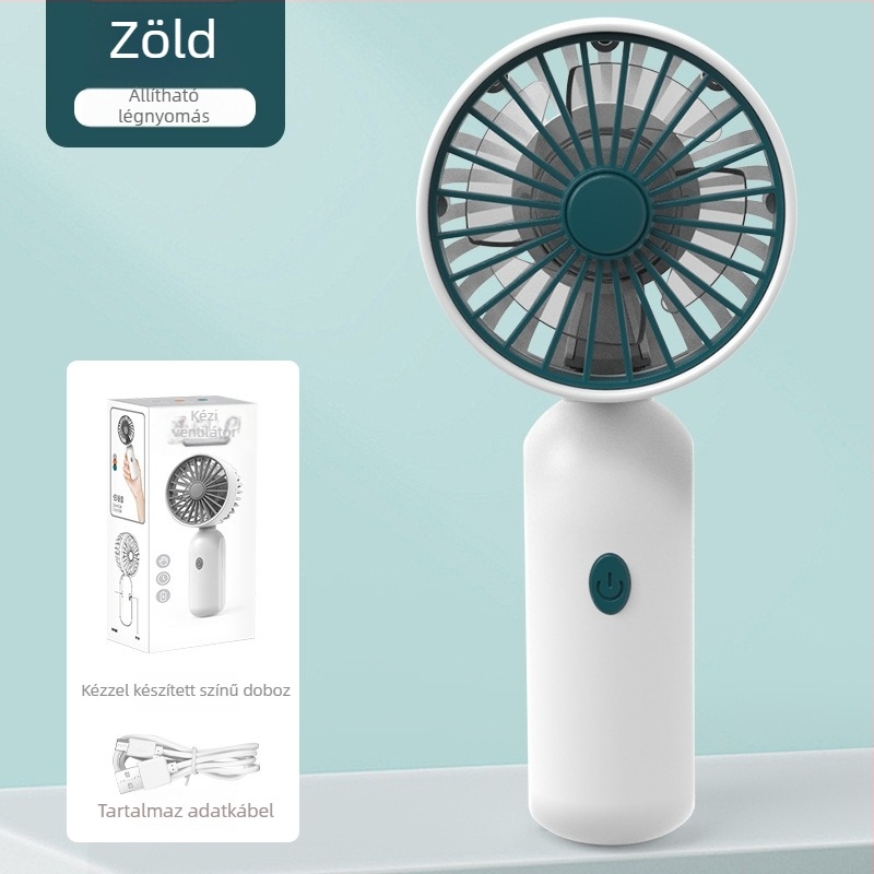 Kézi USB-töltéses ventilátor, 3 sebesség, 4 lapát, ABS ház, beépített 300–500 mAh akkumulátor