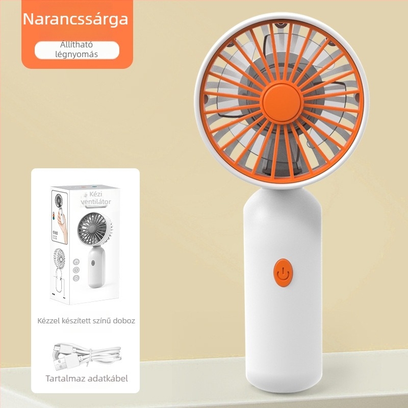 Kézi USB-töltéses ventilátor, 3 sebesség, 4 lapát, ABS ház, beépített 300–500 mAh akkumulátor