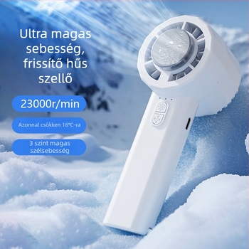 Kézhez tartható hűtőventilátor beépített akkumulátorral, 1200–2000 mAh, 6 vagy több lapát, brushless motor, USB töltés, 3 sebesség, zaj ≤36 dB, termoelektrikus hűtés.