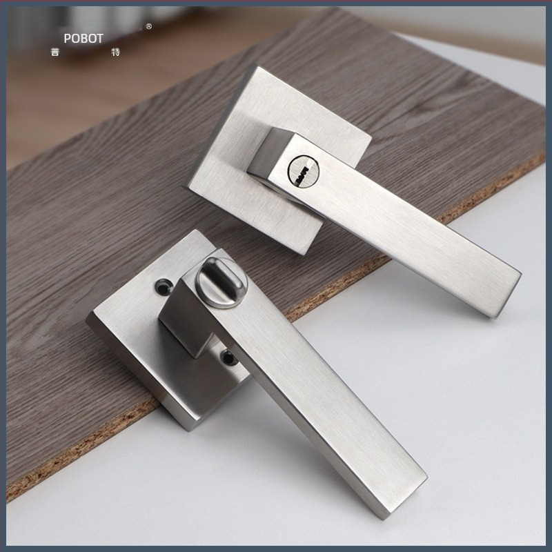 Kilincs-zár – négyzetes, három karos zár, PBT-8811, rozsdamentes acél, masszív fa ajtókhoz (iroda/hálószoba)