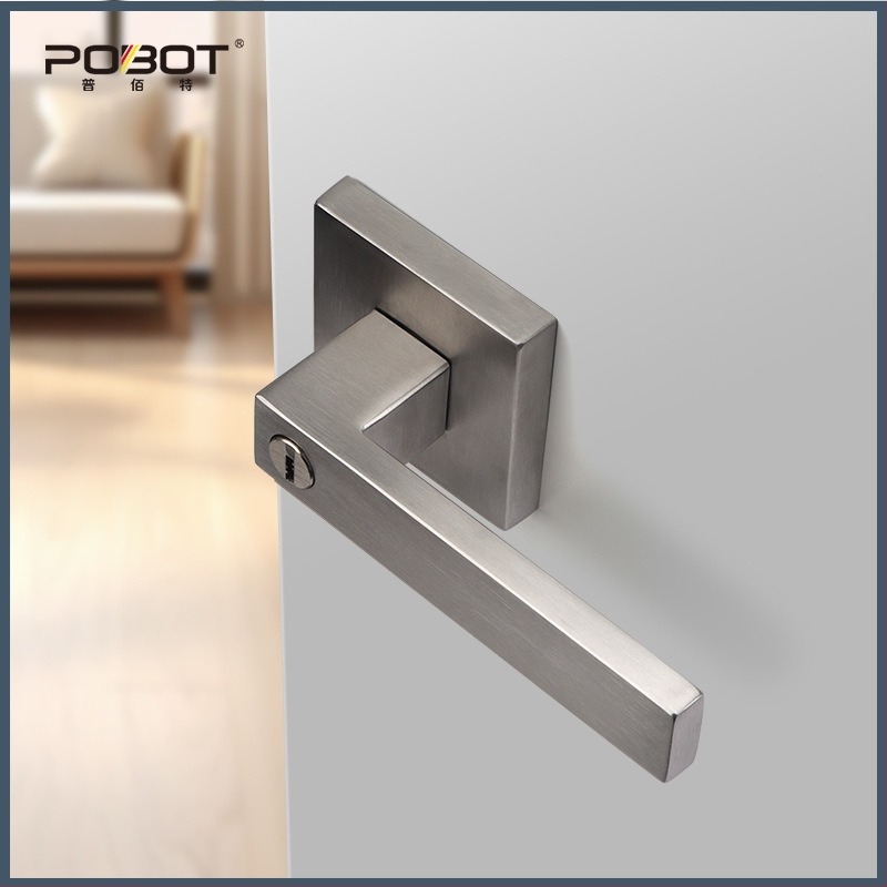 Kilincs-zár – négyzetes, három karos zár, PBT-8811, rozsdamentes acél, masszív fa ajtókhoz (iroda/hálószoba)