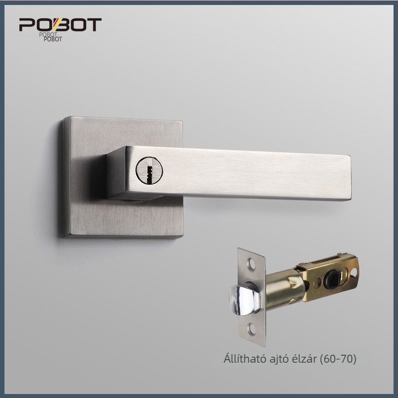 Kilincs-zár – négyzetes, három karos zár, PBT-8811, rozsdamentes acél, masszív fa ajtókhoz (iroda/hálószoba)