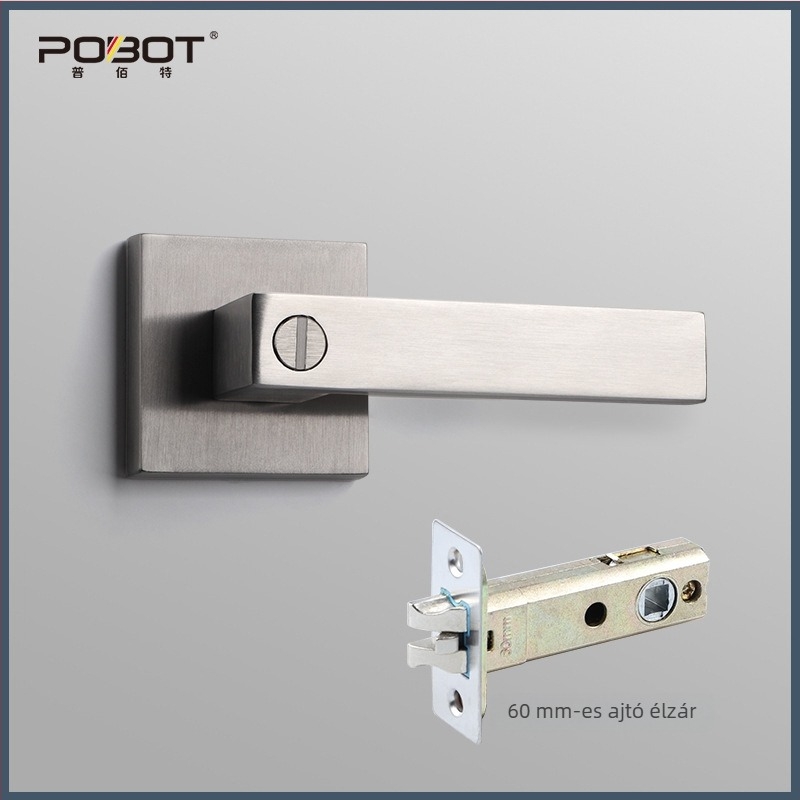 Kilincs-zár – négyzetes, három karos zár, PBT-8811, rozsdamentes acél, masszív fa ajtókhoz (iroda/hálószoba)