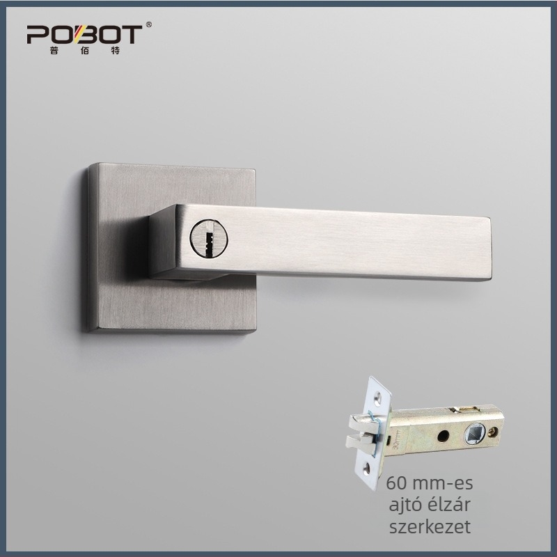 Kilincs-zár – négyzetes, három karos zár, PBT-8811, rozsdamentes acél, masszív fa ajtókhoz (iroda/hálószoba)