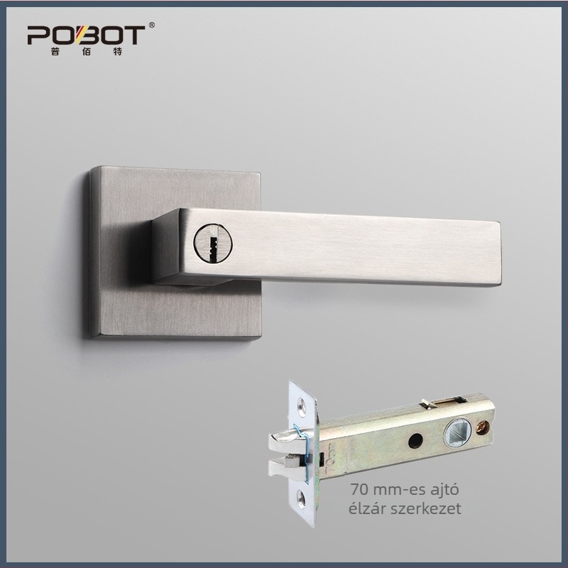 Kilincs-zár – négyzetes, három karos zár, PBT-8811, rozsdamentes acél, masszív fa ajtókhoz (iroda/hálószoba)