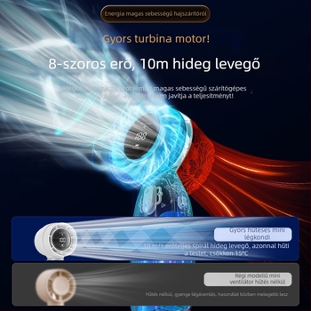 Mokuqi kézi ventilátor, hordozható USB-s töltővel ellátott asztali ventilátor hosszú akkumulátor-üzemidővel, 6 lapát, brushless motor, 3 sebesség, méretek 169×60×65 mm, üzemidő 6–8 óra