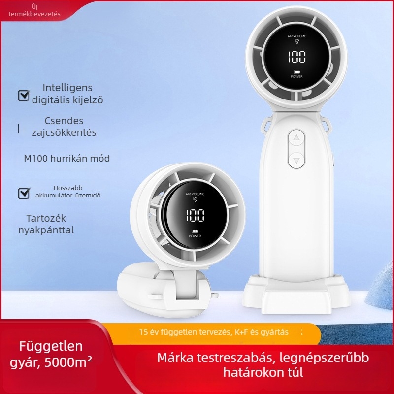 Mokuqi kézi ventilátor, hordozható USB-s töltővel ellátott asztali ventilátor hosszú akkumulátor-üzemidővel, 6 lapát, brushless motor, 3 sebesség, méretek 169×60×65 mm, üzemidő 6–8 óra