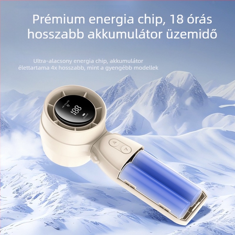 Mokuqi kézi ventilátor, hordozható USB-s töltővel ellátott asztali ventilátor hosszú akkumulátor-üzemidővel, 6 lapát, brushless motor, 3 sebesség, méretek 169×60×65 mm, üzemidő 6–8 óra