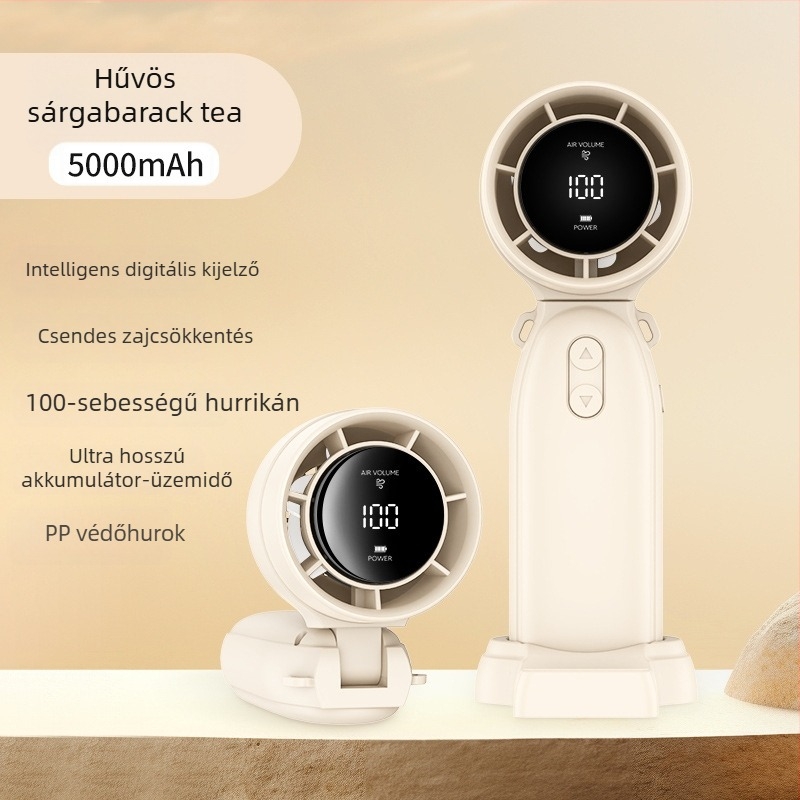 Mokuqi kézi ventilátor, hordozható USB-s töltővel ellátott asztali ventilátor hosszú akkumulátor-üzemidővel, 6 lapát, brushless motor, 3 sebesség, méretek 169×60×65 mm, üzemidő 6–8 óra