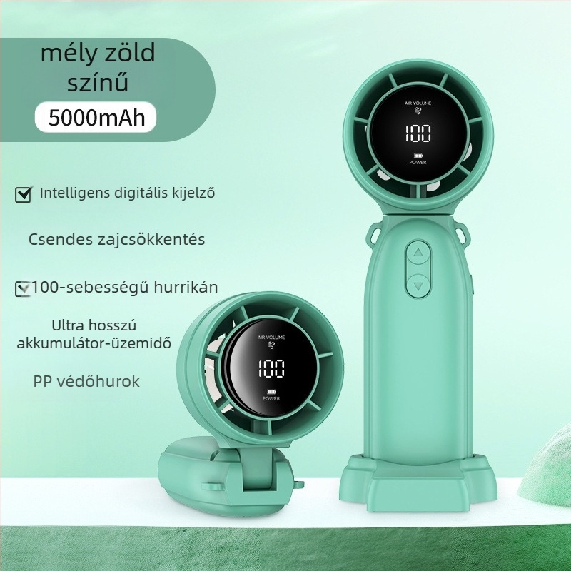 Mokuqi kézi ventilátor, hordozható USB-s töltővel ellátott asztali ventilátor hosszú akkumulátor-üzemidővel, 6 lapát, brushless motor, 3 sebesség, méretek 169×60×65 mm, üzemidő 6–8 óra
