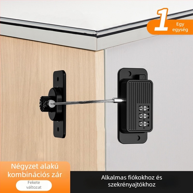 Fúrásmentes jelszavas zár hűtőszekrényekhez és szekrényekhez; vastagított kialakítás; lopás elleni védelem; Modell Password Refrigerator Lock-001; Anyag: rozsdamentes acél + ABS