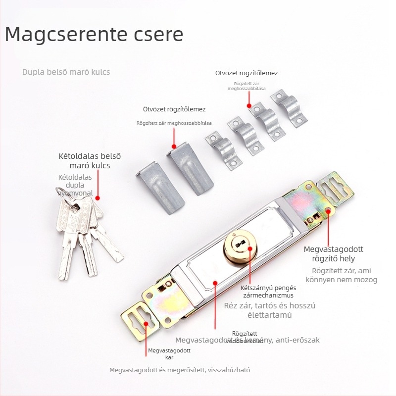 Mortise zár Rolós ajtókhoz – réz zárótest, univerzális típus, alsó és középső nyitású kapukhoz