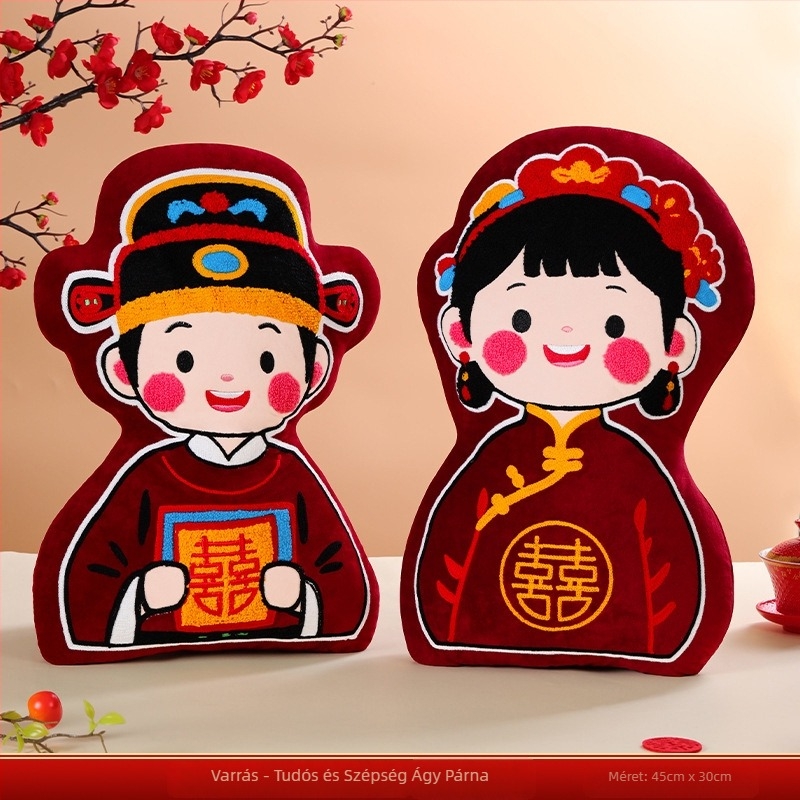 Esküvői plüssbaba pár - magas minőségű aranyos plüss párna fiatal házasoknak - PP pamut töltés, nagyon puha rövid plüss, ajándékdobozos csomagolás