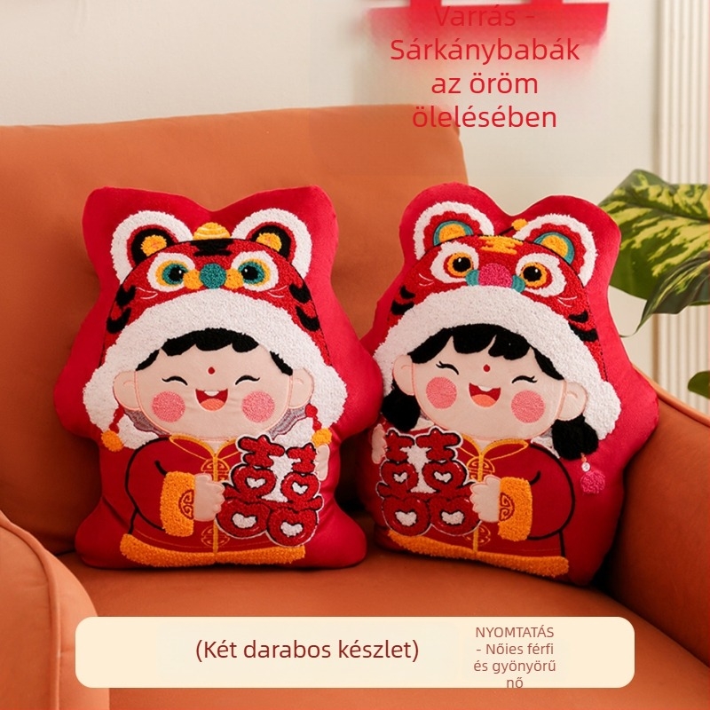 Esküvői plüssbaba pár - magas minőségű aranyos plüss párna fiatal házasoknak - PP pamut töltés, nagyon puha rövid plüss, ajándékdobozos csomagolás