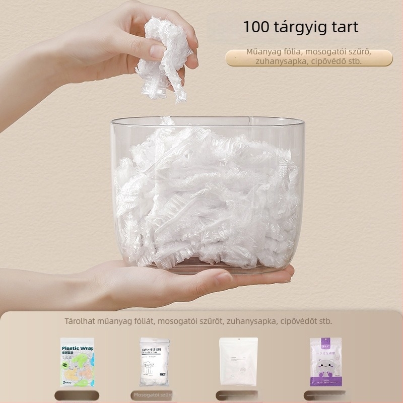 Konyhai falra szerelt PET műanyag fóliakötő fedő, porvédő tároló, 1 db, 50 darabos csomag