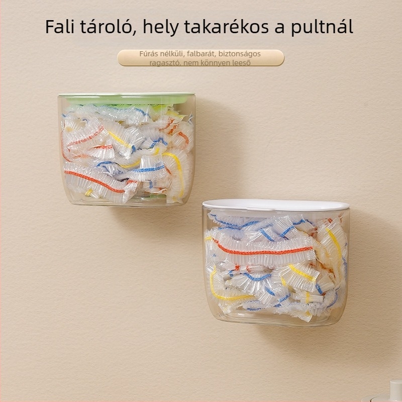 Konyhai falra szerelt PET műanyag fóliakötő fedő, porvédő tároló, 1 db, 50 darabos csomag