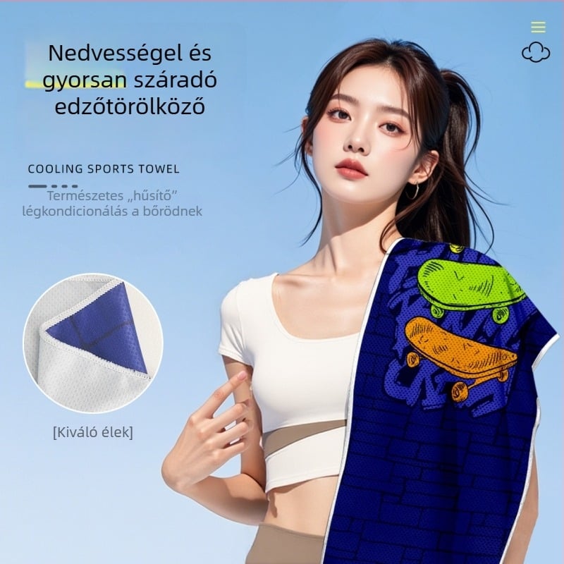 Sporttörölköző hűsítő hatással, gyorsan száradó izzadságelnyelő, dupla oldalú velúr, 100 g alatti, logónyomással testre szabható