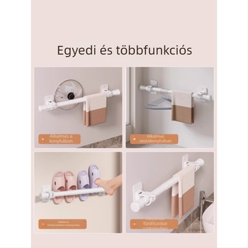 Fúrás nélküli fürdőszobai tárolópolc erős ragasztóval, bővíthető törölközőtartó és zuhanyfüggönyrúd