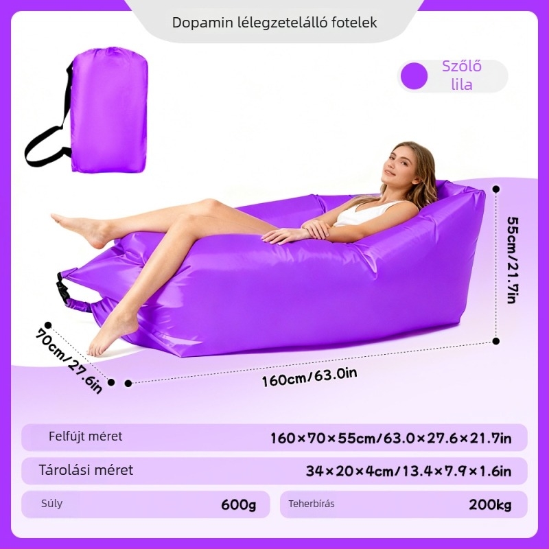 Egyszemélyes felfújható kanapé kempingezéshez - Oxford anyag, 2 réteg, maximális terhelés 200 kg, súly 0,4 kg, kézi pumpa