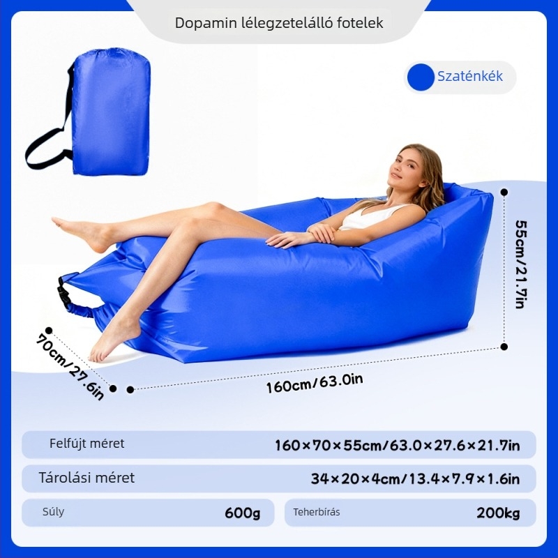 Egyszemélyes felfújható kanapé kempingezéshez - Oxford anyag, 2 réteg, maximális terhelés 200 kg, súly 0,4 kg, kézi pumpa