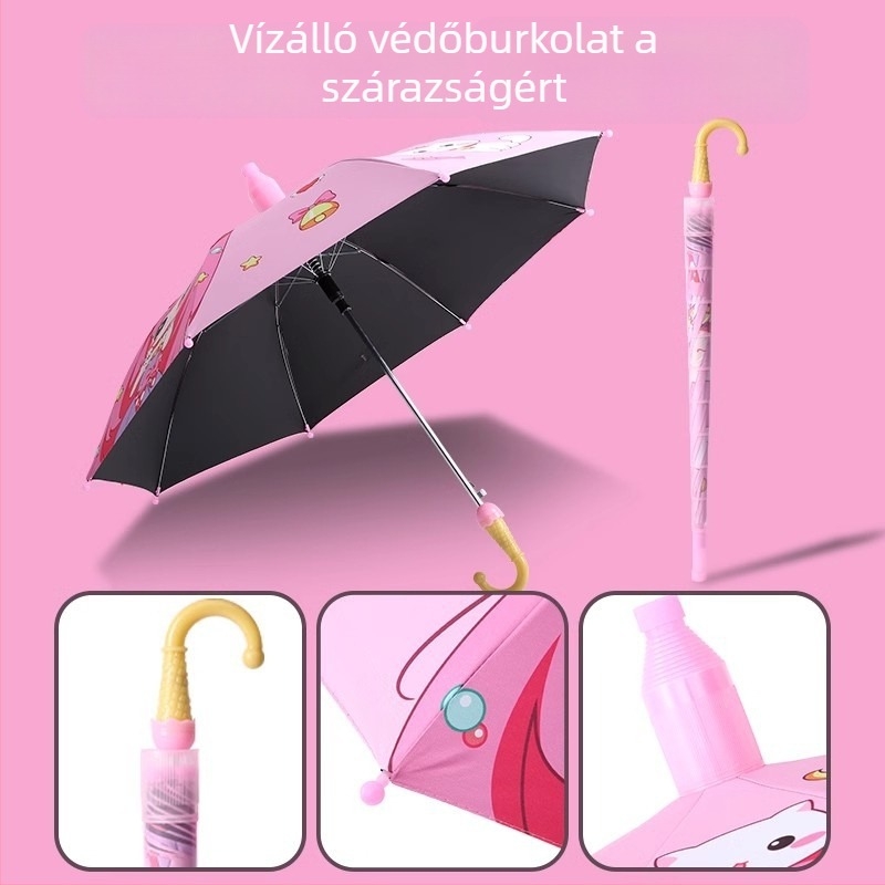 Gyerekeknek készült hosszú fogantyújú esernyő, vinil 210T anyag, UPF >50, 8 vasból készült bordák, manuális nyitás-zárás