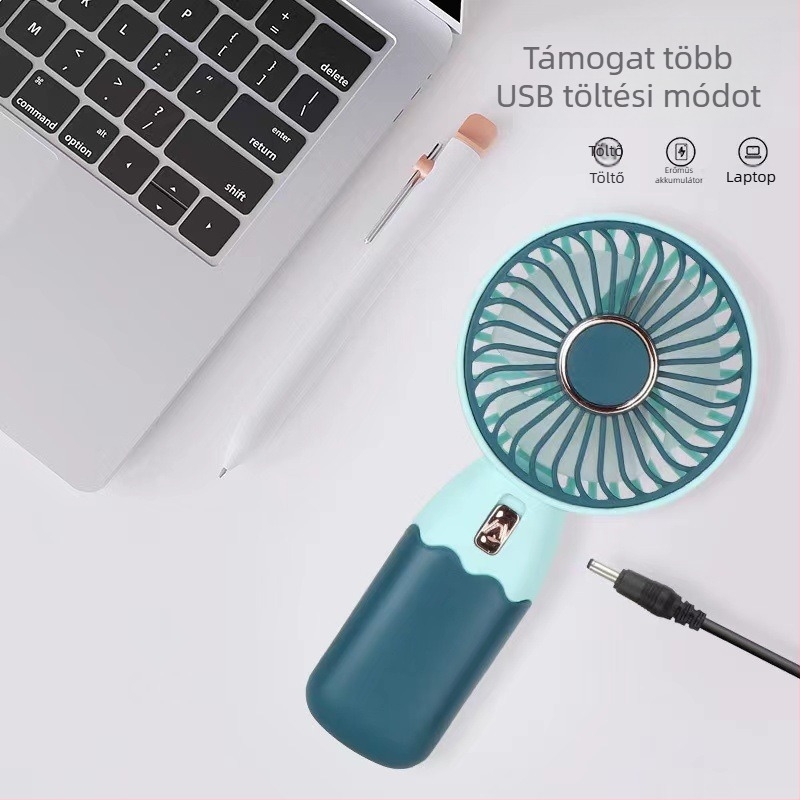 Rajzfilmszerű hordozható kézi ventilátor USB töltéssel, beépített 300–500 mAh akkumulátorral, 3 lapát, alacsony zaj 36 dB alatt