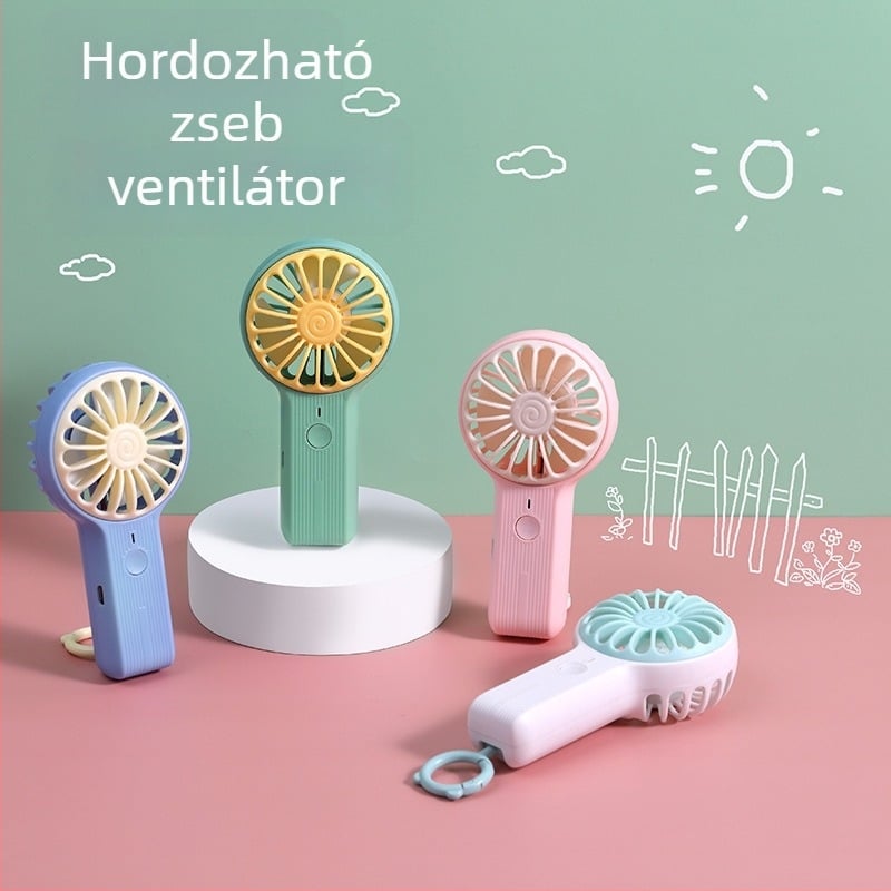 Mini kézi ventilátor műanyag házzal, modern letisztult dizájn, csendes működés, hordozható diákoknak, utazáshoz, irodába és kollégiumba