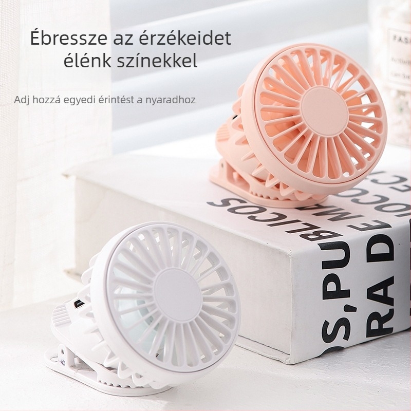 USB hordozható klipszes ventilátor beépített 300-500 mAh akkumulátorral, 6 sebesség, 45-50 dB zaj, 3-6 óra üzemidő