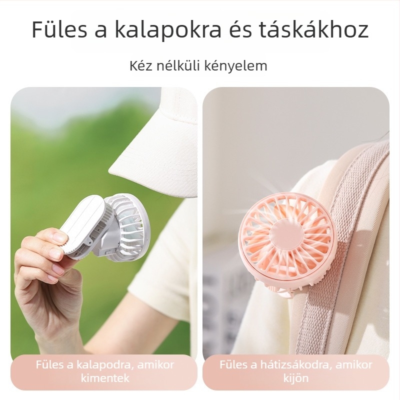 USB hordozható klipszes ventilátor beépített 300-500 mAh akkumulátorral, 6 sebesség, 45-50 dB zaj, 3-6 óra üzemidő