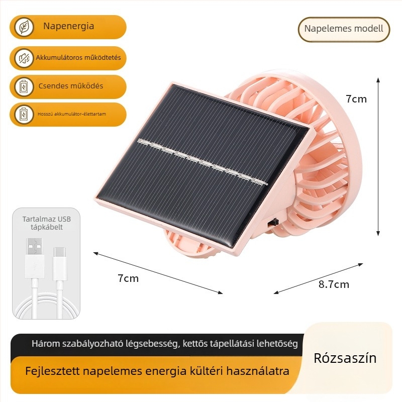 USB hordozható klipszes ventilátor beépített 300-500 mAh akkumulátorral, 6 sebesség, 45-50 dB zaj, 3-6 óra üzemidő