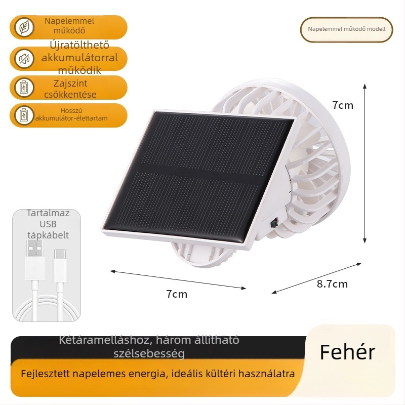 USB hordozható klipszes ventilátor beépített 300-500 mAh akkumulátorral, 6 sebesség, 45-50 dB zaj, 3-6 óra üzemidő