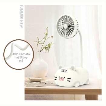 Asztali ventilátor aranyos karikatúra design – ABS anyag, forgatható, többfunkciós, csendes